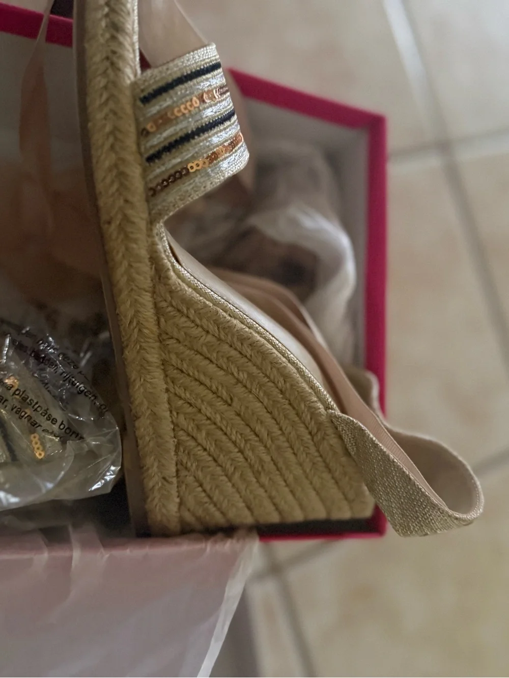 JustFab Gold Sequin Stripe Wedge Espadrilles